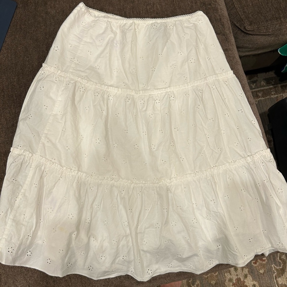New York & Company Cream Tiered A-Line Midi Skirt FIRM PRICE!!